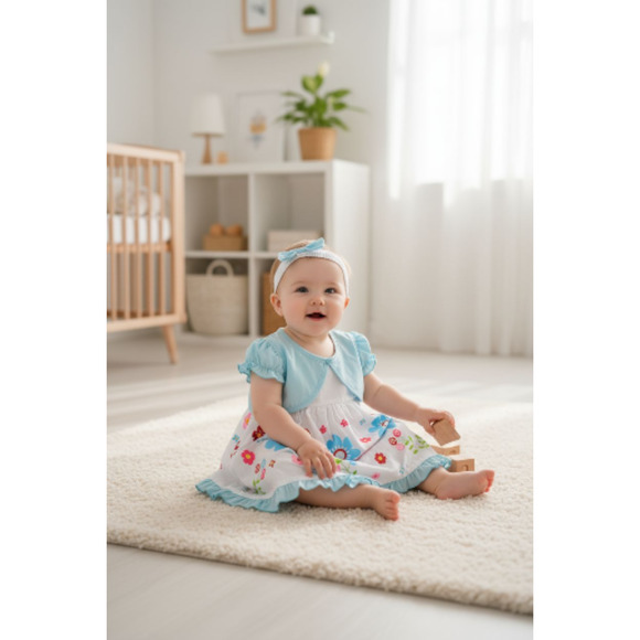 New Baby Girl Dress Set with matching headband underwear size 6 to 9 months - Picture 2 of 3